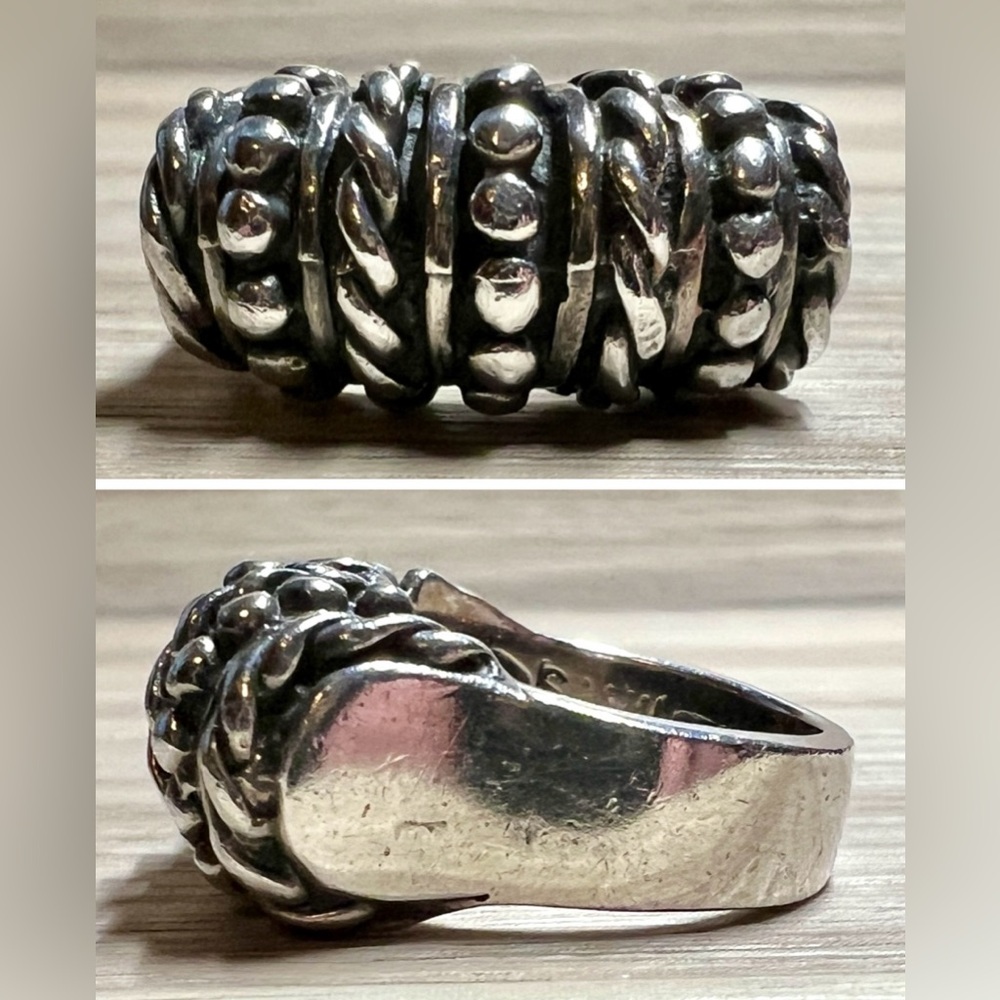 Vintage Designer MWS Mexico Sterling Silver Braided Pebble Dome Ring, Size 7